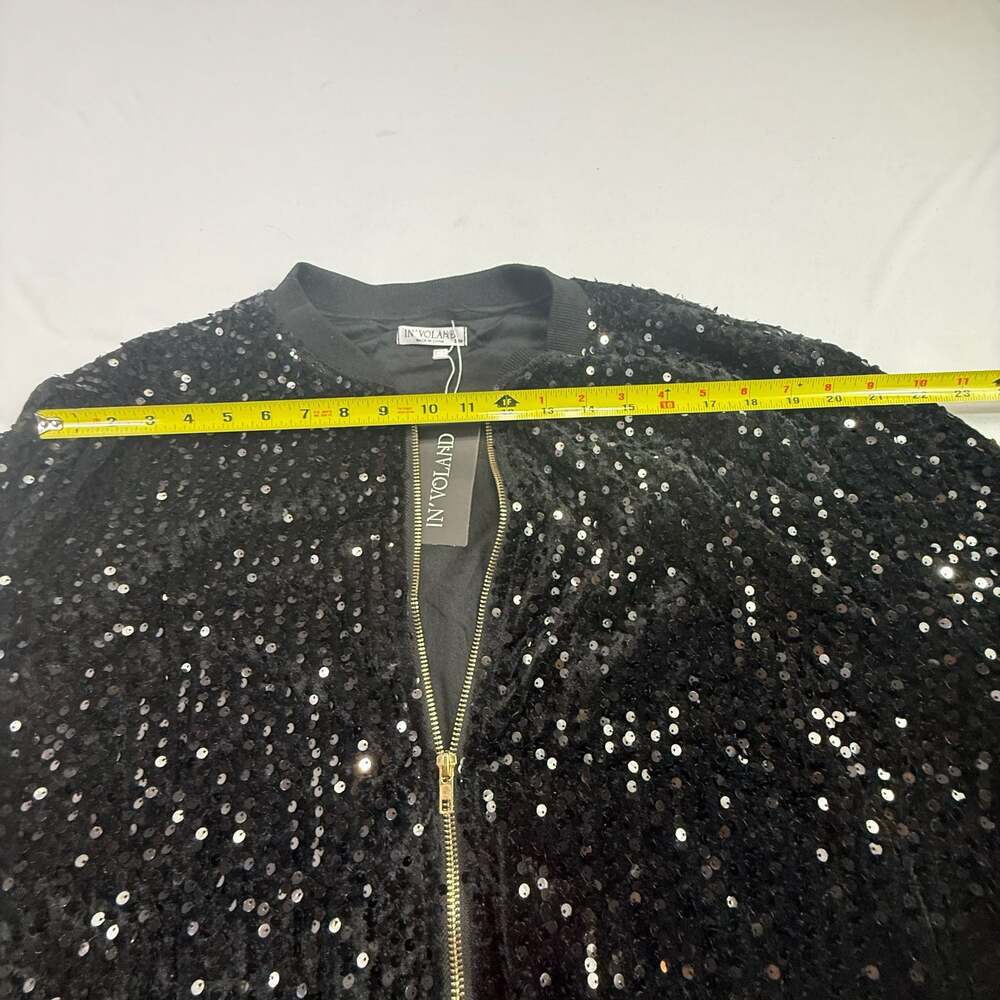 IN'VOLAND Women's Plus Size Sequin Bomber Jacket Black 20W - Picture 5 of 9